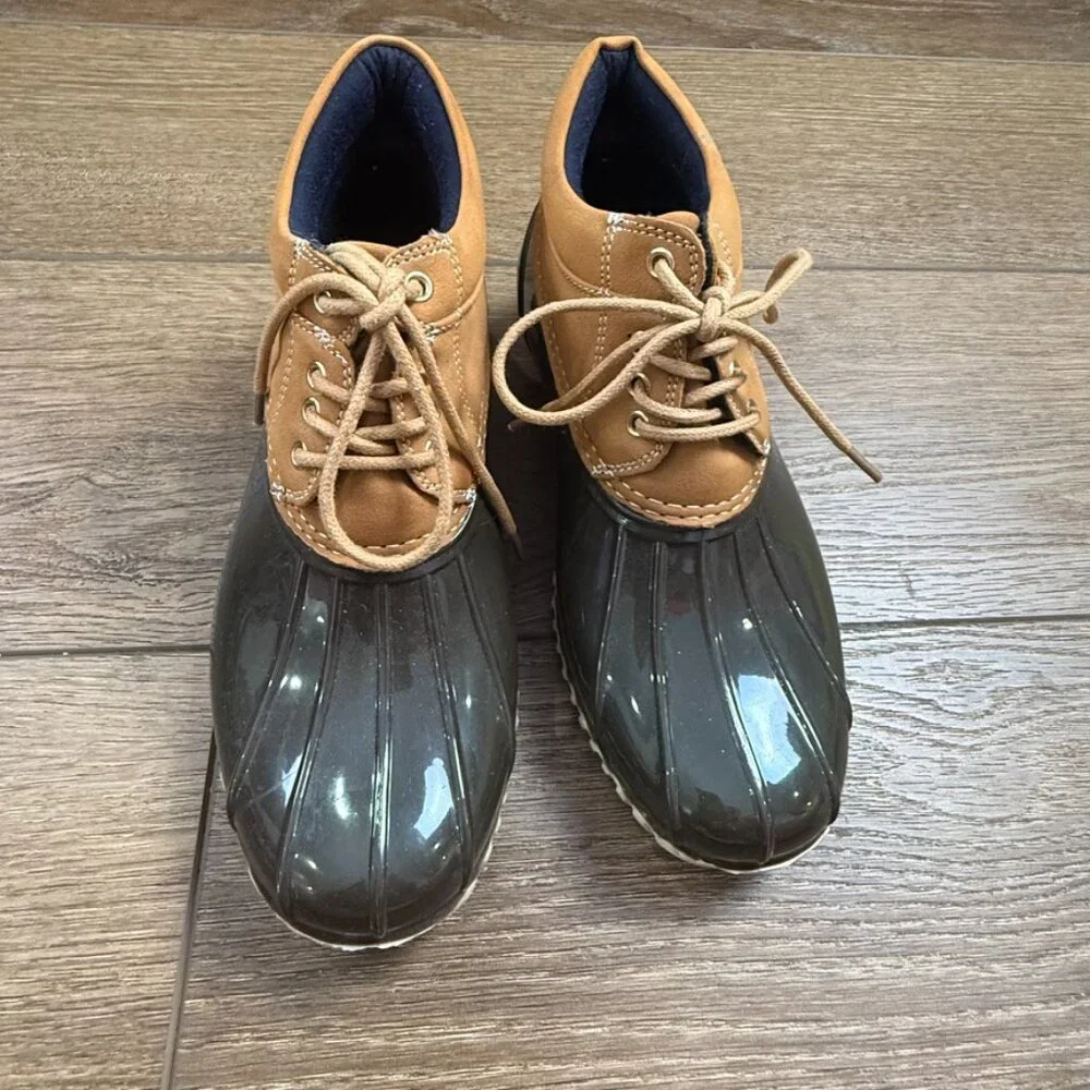 Tommy Hilfiger Women's Ankle Duck Boots, Lace-Up, Rubber, Leather Sz 6